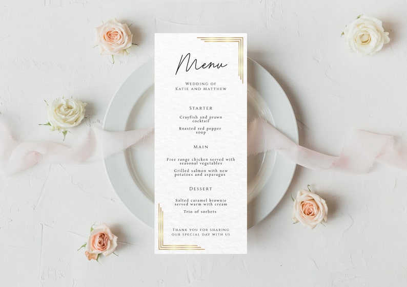 Gold Wedding Menu Template Gold Frame Wedding Printable - Etsy