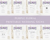 Purple floral wedding signs bundle, printable diy templates, lilac flower & eucalyptus greenery wedding venue signs, Templett download #BL27