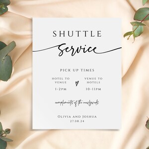 Wedding Shuttle Sign Template, Modern Wedding Transportation Printable ...