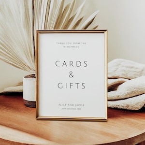 Plantilla sencilla para tarjetas de boda y letreros de regalo, letrero de fiesta minimalista imprimible en blanco y negro, evento de bricolaje, descarga de Templett editable #BL21