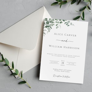 Eucalyptus wedding invitation template, greenery printable invite, green 5x7 diy wedding invitation, editable download #BL9