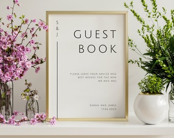 Modern guest book sign template, minimalist diy wedding printable, monogram leave your advice for mr and mrs sign, editable download #BL12