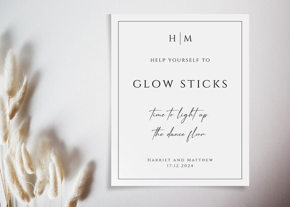 Glow sticks sign template, wedding monogram light up the dance floor sign, elegant wedding diy printable sign, editable download #BL51