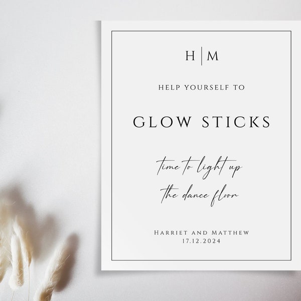 Glow sticks sign template, wedding monogram light up the dance floor sign, elegant wedding diy printable sign, editable download #BL51
