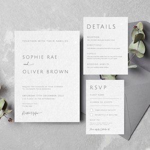 Modern wedding invitation template set, minimalist printable invite suite, black & white wedding invite rsvp bundle, diy editable download image 1