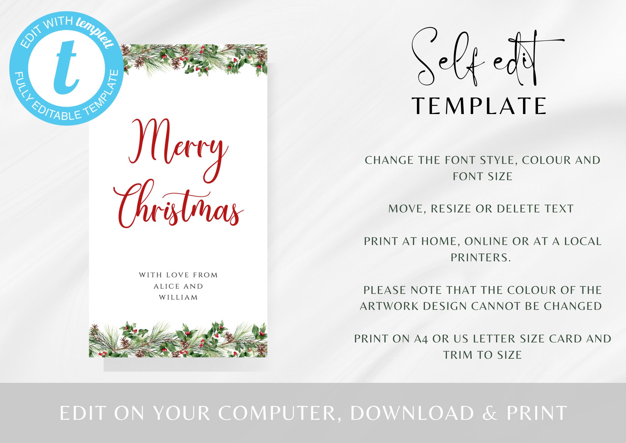 Christmas Holly Gift Tag Template, Printable Winter Greenery Party Tags ...