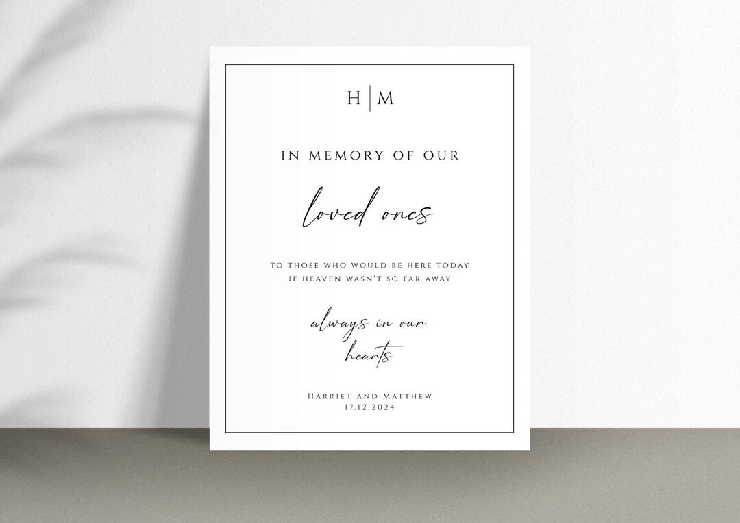 Wedding in Memory Sign Template, Monogram Memorial Sign Printable ...