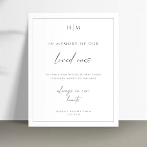 Wedding in memory sign template, monogram memorial sign printable, elegant black border loved ones sign, editable download #BL51