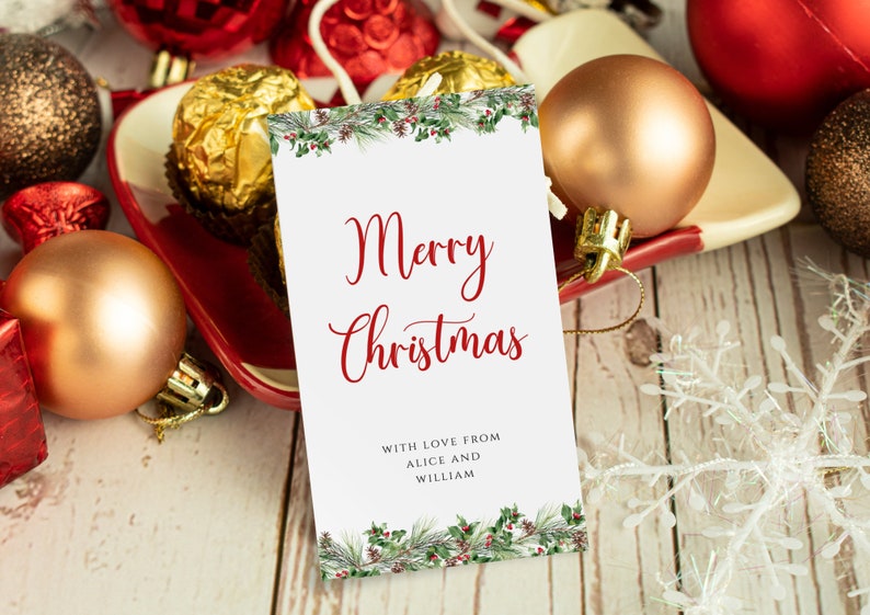 Christmas Holly Gift Tag Template, Printable Winter Greenery Party Tags ...