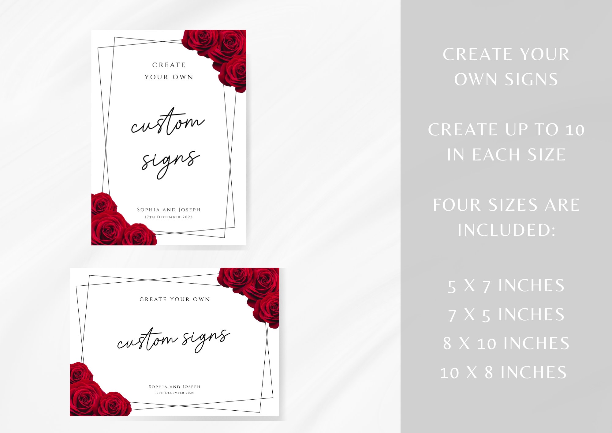 Red Rose Diy Wedding Sign Template, Red and Black Custom Printable ...
