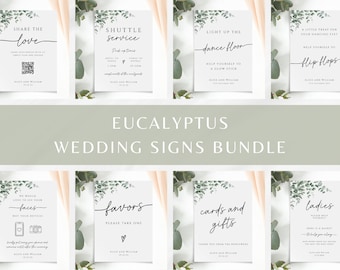 Eucalyptus wedding signs bundle, diy wedding printable templates, greenery wedding venue signs, green editable party, Templett download #BL9