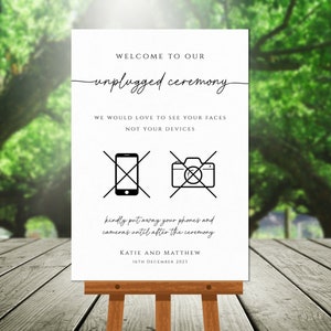 Unplugged ceremony welcome sign template, wedding printable no devices sign, crossed no phones or cameras, diy editable download #BL46