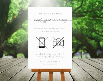 Unplugged ceremony welcome sign template, wedding printable no devices sign, crossed no phones or cameras, diy editable download #BL46