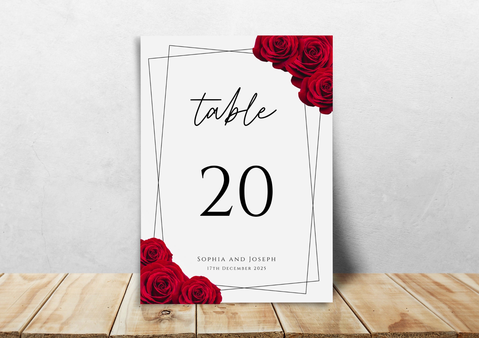 Table Number Red Red Rose Table Number Template, Wedding Table Number Printable Signs ...