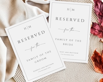 Wedding reserved sign template, monogram reserved for brides or grooms family card, diy wedding reserved printable, editable download #BL51