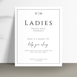 Monogram bathroom sign template, wedding ladies gents basket sign, help yourself elegant bathroom sign, printable, editable download BL51 image 2