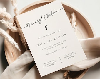 Simple Wedding Rehearsal Dinner Invitation Template, Printable Black & White Night Before Invite (Templett Digital Download)