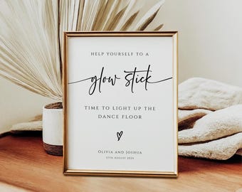 Wedding glow stick sign template, modern help yourself to glow sticks printable, diy light up the dance floor card, editable download #BL77