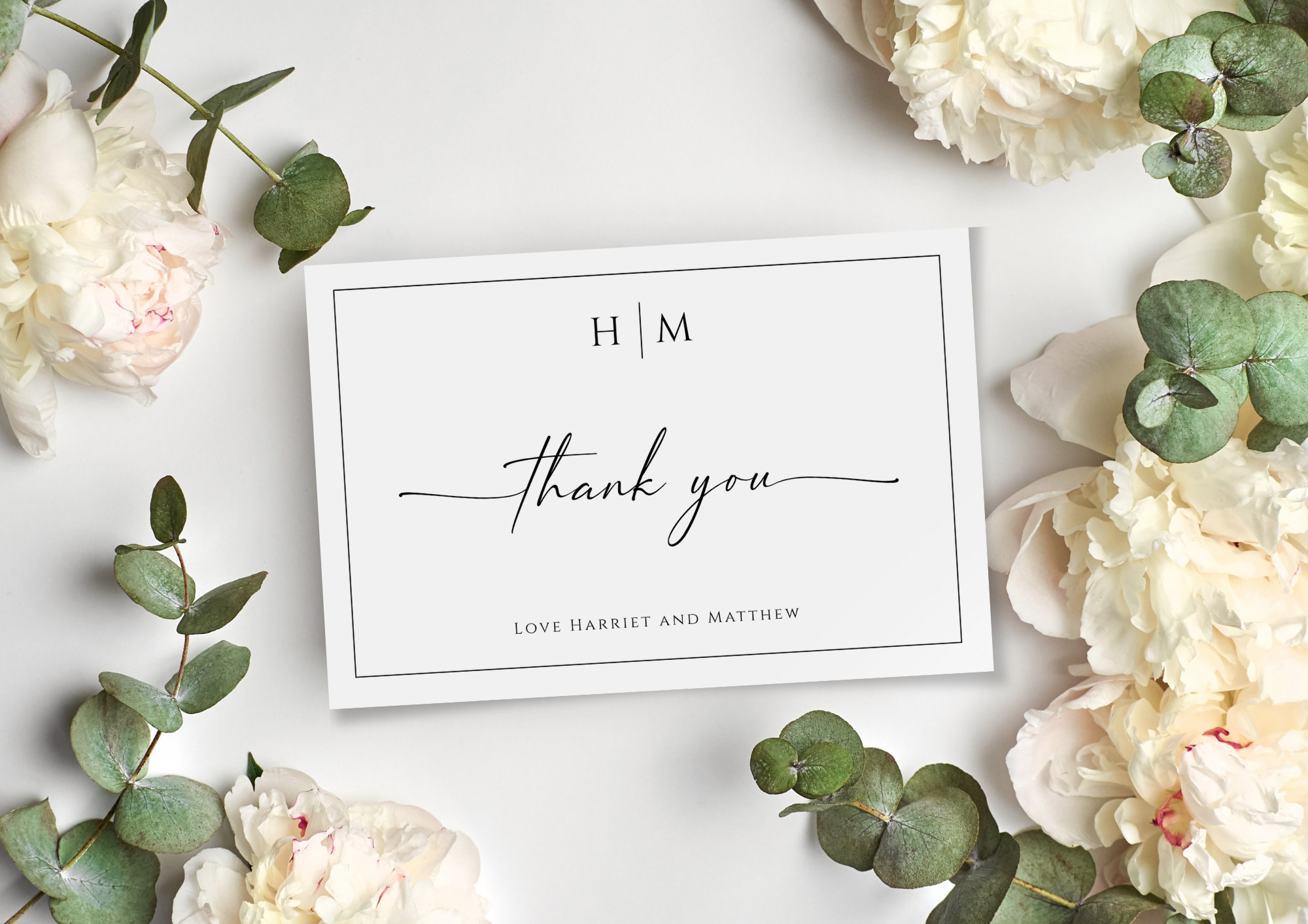 Monogram Thank You Card Template Wedding Flat and Folded Etsy