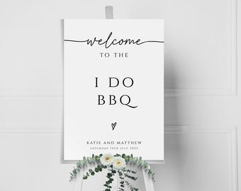 I do BBQ welcome sign template, wedding welcome printable sign, simple black & white diy BBQ party, handwriting style editable download BL46