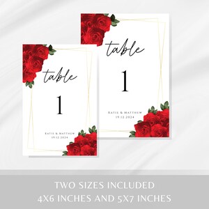 Red Roses Table Numbers Red and Gold Wedding Table Number Template, Red Roses Table Number ...