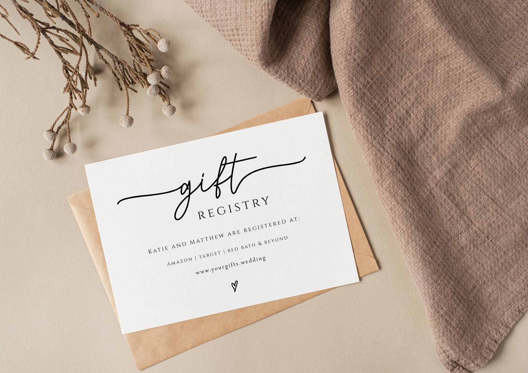 Gift Registry Card Template, Diy Wedding Registry Enclosure Card