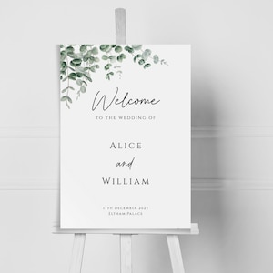 Eucalyptus wedding welcome sign template, greenery wedding welcome sign, large welcome printable, green welcome, editable download #BL9