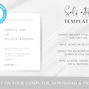 Modern wedding invitation template set, minimalist printable invite suite, black & white wedding invite rsvp bundle, diy editable download image 3