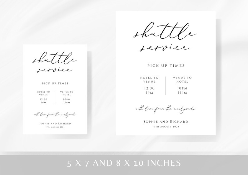 Wedding Shuttle Sign Template, Wedding Bus Times Printable Sign ...