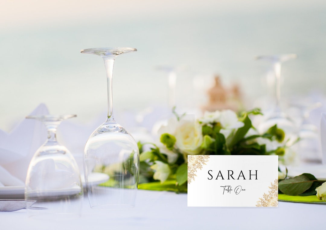 Gold Wedding Place Card Template, Simple Name Card, Editable Gold ...