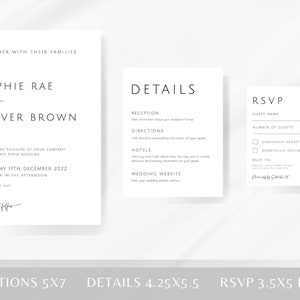 Modern wedding invitation template set, minimalist printable invite suite, black & white wedding invite rsvp bundle, diy editable download image 4