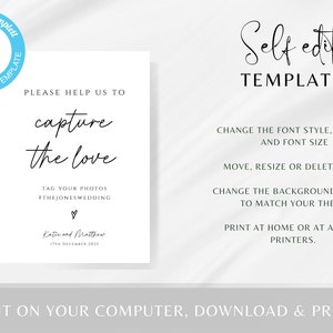 Capture the Love Wedding Sign Template, Photo Hashtag Sign Printable ...