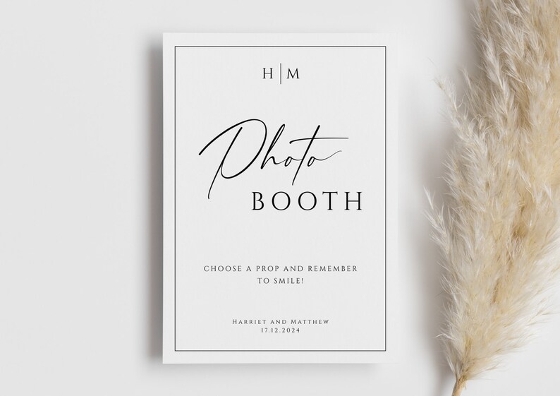 Wedding Photo Booth Sign Template, Grab a Prop and Smile Sign Printable ...