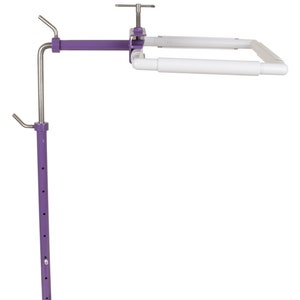Metal Needlework Floor Stand, Purple Color Stainless Steel Workstand with Side Clamp Head Adjustable Embroidery Stand