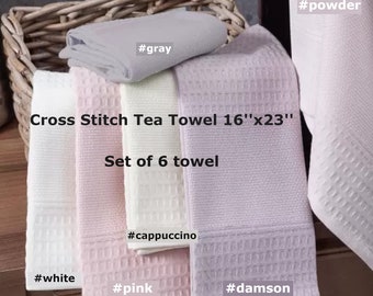 Cross Stitch Tea Towel, Multiple Colors, Set of 6 Cross Stitch Blank Tea Towels, DIY Kitchen Towel, Cotton Stitchable Towel