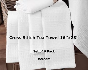 Cross Stitch Tea Towel Cream 16''x23'', Set of 6 Pack, DIY Kitchen Towel, Cotton Stitchable Towel, Hand Towel, Canvas Towel,Embroidery Towel
