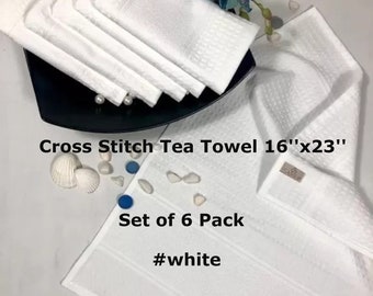 Cross Stitch Tea Towel White 16''x23'', Set of 6 Pack, DIY Kitchen Towel, Cotton Stitchable Towel, Hand Towel, Canvas Towel,Embroidery Towel