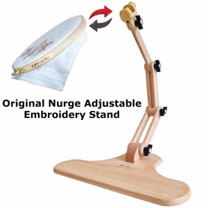 Nurge Adjustable Embroidery Hoop Stand, Adjustable Wooden Embroidery Table Stand, Cross Stitch Pattern Stand, Embroidery Seat Frame