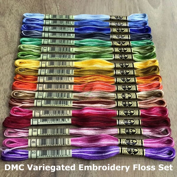 DMC Variegated Embroidery Floss Set, Full Set of 18 Colours, Variegated Floss Bundle, DMC Thread Floss, Six Stranded Cotton Thread