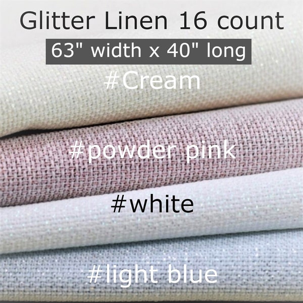 Sparkle Linen Opalescent Aida Look,16 Count Fabric 63" x 40",Glitter Linen,Fabric to Stitch, Embroidery Fabric,Soft Linen Cloth