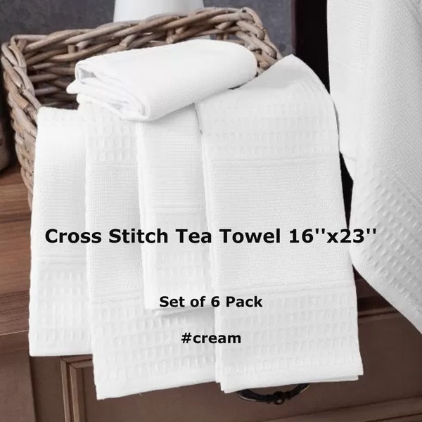 Cross Stitch Tea Towel Cream 16''x23'', Set of 6 Pack, DIY Kitchen Towel, Cotton Stitchable Towel, Hand Towel, Canvas Towel,Embroidery Towel