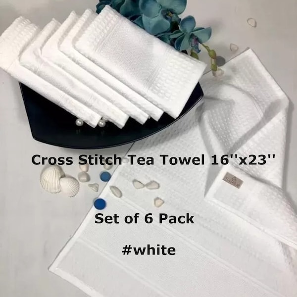 Cross Stitch Tea Towel White 16''x23'', Set of 6 Pack, DIY Kitchen Towel, Cotton Stitchable Towel, Hand Towel, Canvas Towel,Embroidery Towel