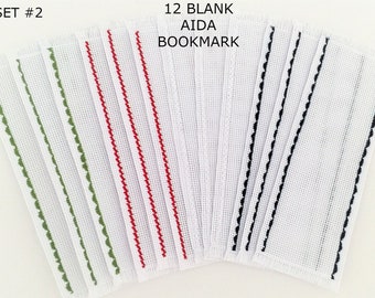 12 Blank Aida 14 Ct Cross Stitch Bookmark, SET#2, Bookmarks to Cross Stitch, DIY Bookmark, Bookmarks with Assorted Patterns