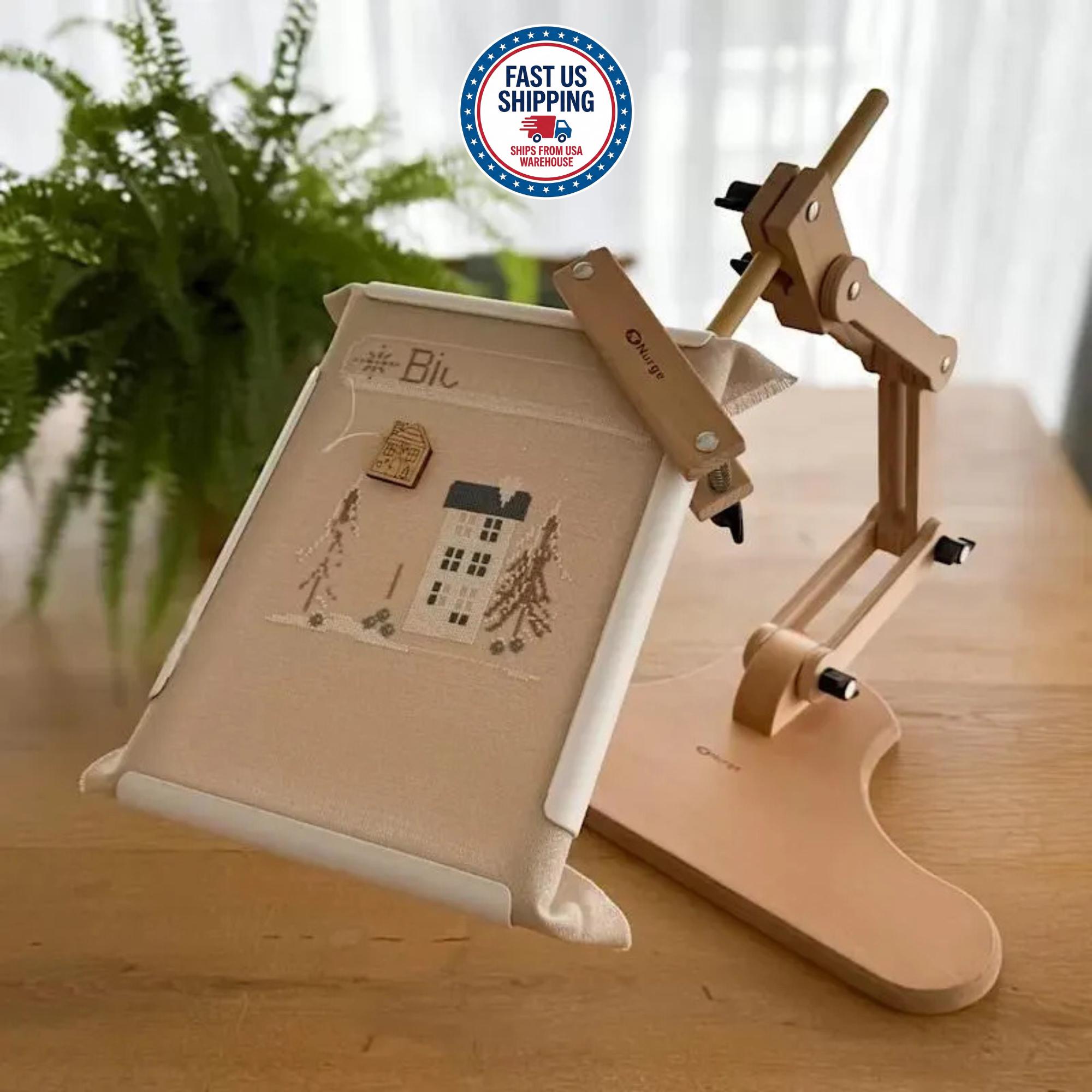 Nurge Adjustable Embroidery Seat Stand | Rotating Beech Wood Frame 