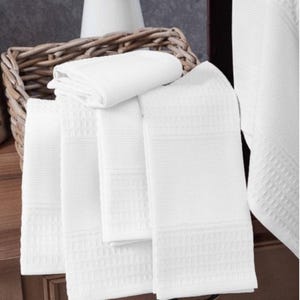 6 Pack White Cross Stitch Tea Towels with Aida Band, DIY Embroidery Kitchen Towels