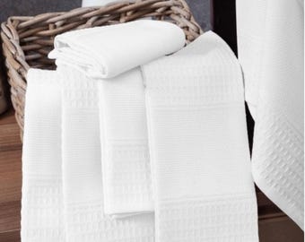White Cross Stitch Tea Towels with Aida Band, DIY Embroidery Kitchen Towels