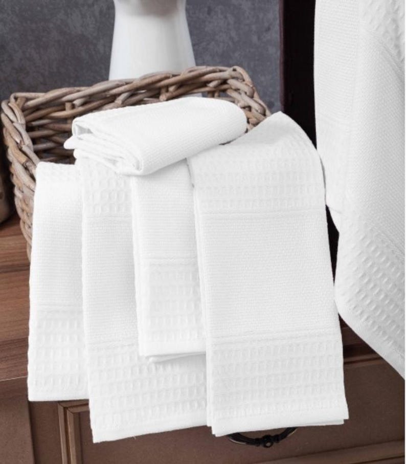 White Cross Stitch Tea Towels with Aida Band, DIY Embroidery Kitchen Towels image 1