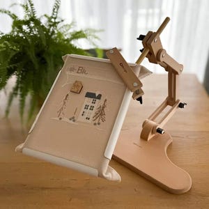 Nurge Adjustable Wooden Embroidery Stand with 360 Rotating Head ,Premium Handcrafted Multi-Swivel Crafting Tool for Both Table and Seat Use