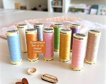 Gutermann Sewing Thread, Set of 10 Pastel Colors, Polyester Sewing Thread, DIY Thread, Gutermann Sew - All, Gutermann 110 Yard