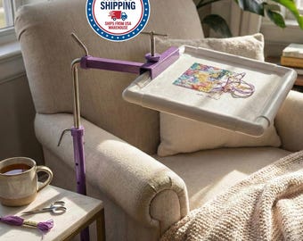 Purple Stainless Steel Embroidery Floor Stand with Adjustable Clamp, Ships from USA
